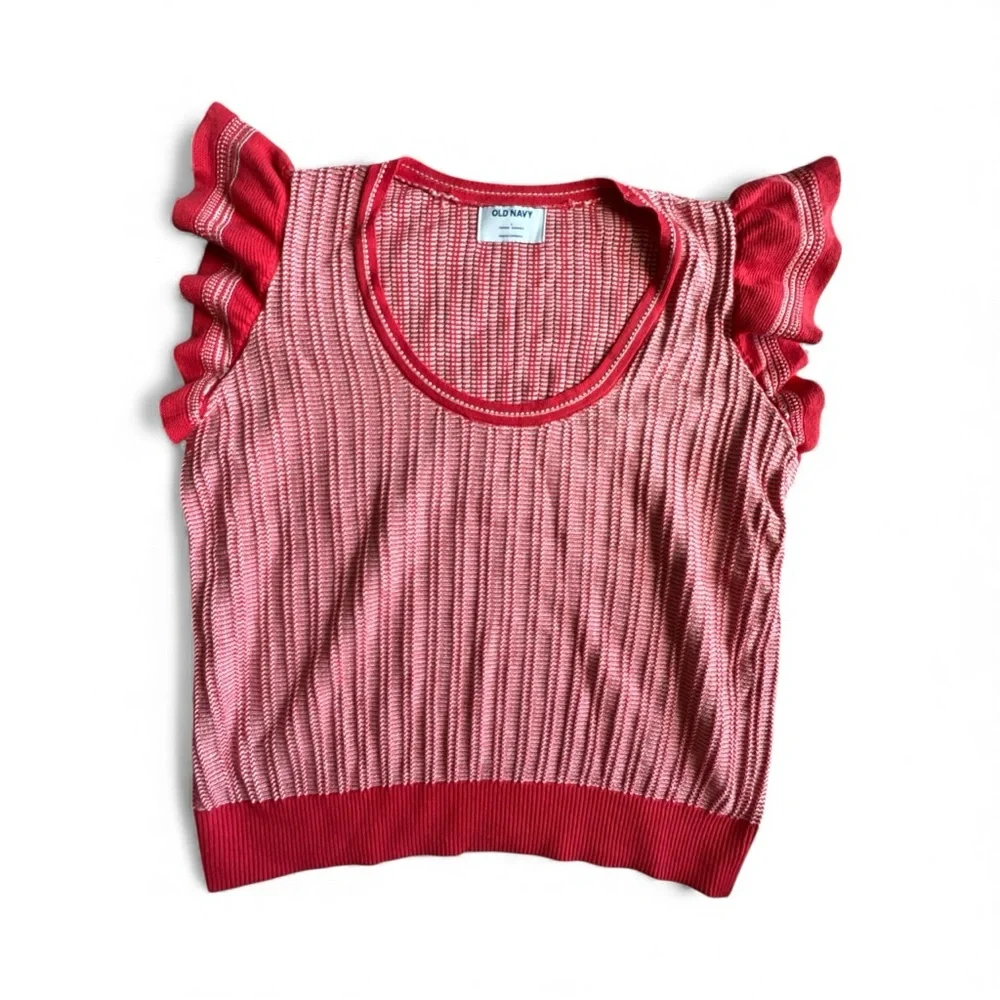 Old Navy Pink and Red Knit Ruffle-Sleeve Tank - Picture 2 of 7